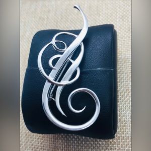 Vintage Sterling Silver High Polish Free Form Scroll Design Brooch